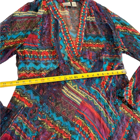 Chico’s Silk Multicolored Long Sleeve V-neck Top Size 3 - Picture 9 of 17